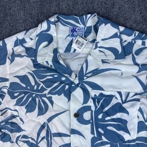 RJC Hawaiian Camp Shirt Men's‎ L Blue White Palm Floral Print Tropical Vacation